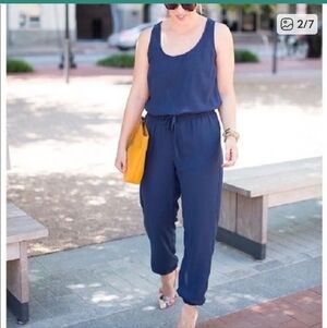 CAbi French Navy Blue Jumpsuit Drawstring Waist Sleeveless‎ Women’s Large #303